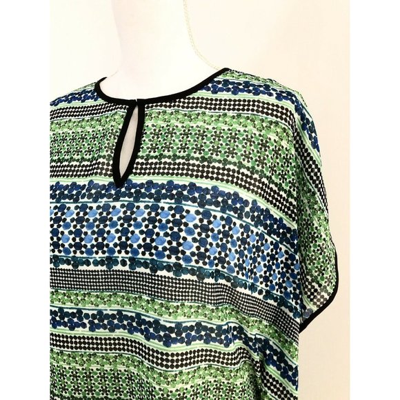 NWT Calvin Klein Chiffon Caftan Blouse XS Green Blue Geometric Tunic Top Keyhole - Picture 8 of 12